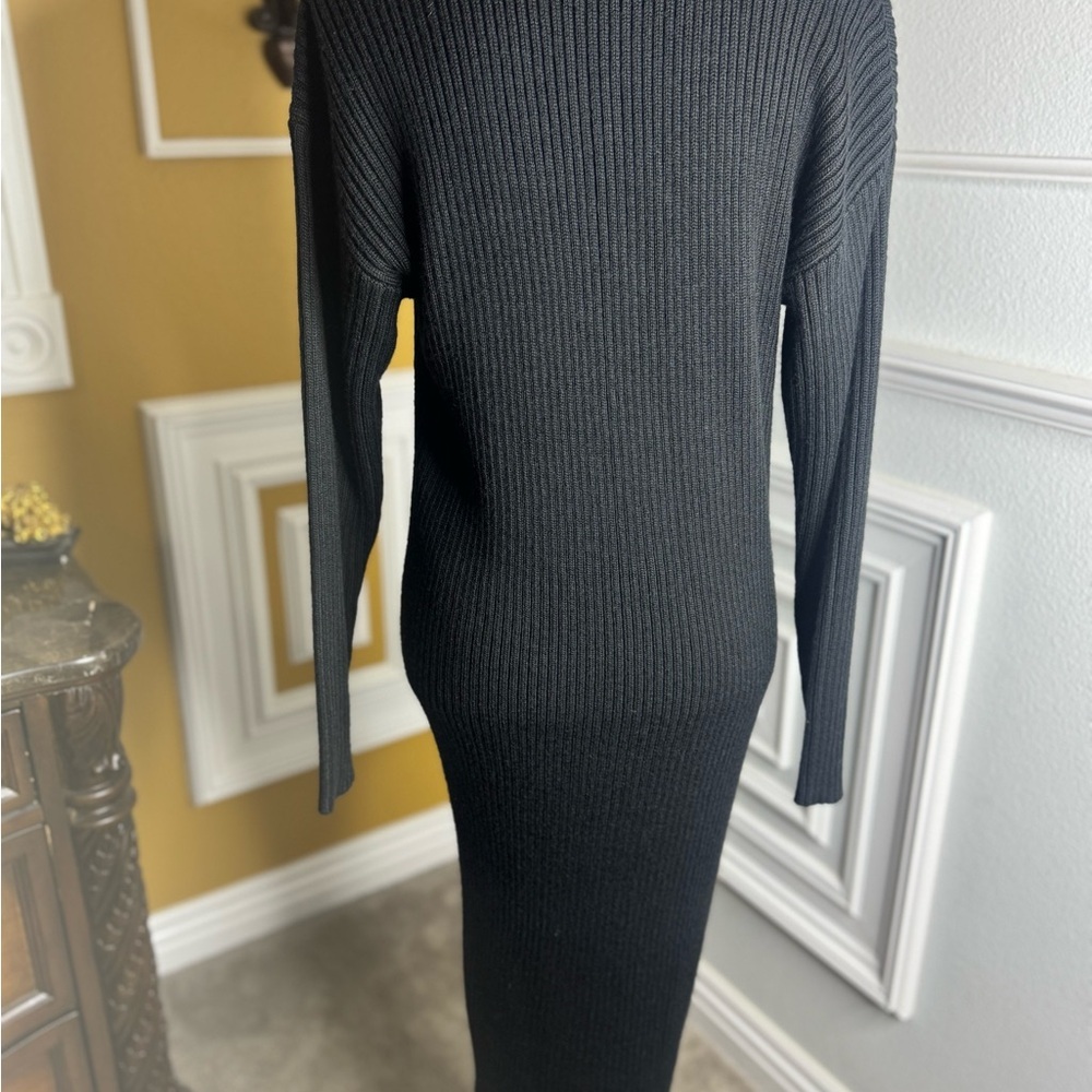 Black Ribbed Button-Up Cardigan Dress - Picture 5 of 7